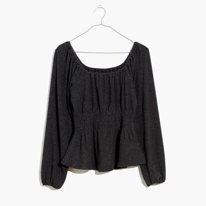 Madewell Plush Ribbed Square-neck Smocked Top